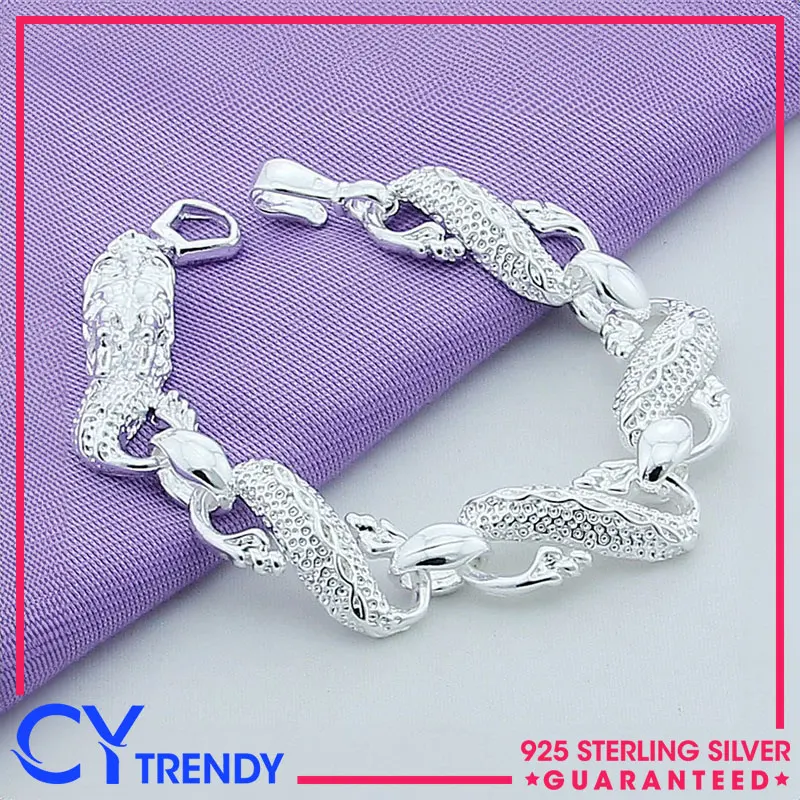 

925 Sterling Silver 8 Inch 20CM White Chinese Dragon Chain Bracelet Fashion Jewelry