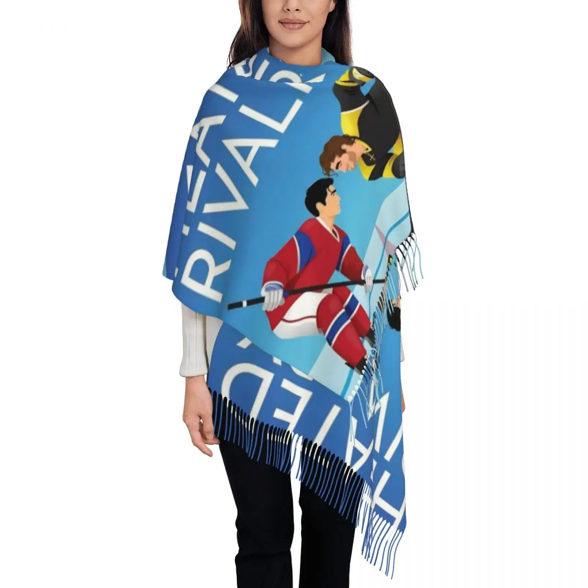 Womens Scarf with Tassel Heated Rivalry Long Winter Fall Shawl Wrap Hockey Game Daily Wear Cashmere Scarf