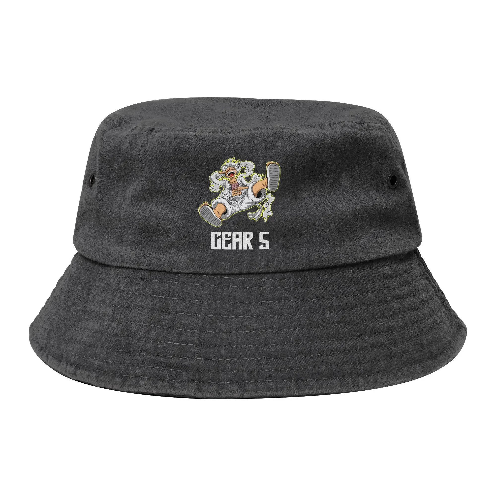 Vocation Luffy Gear 5 Japanese Manga Bucket Hat Unisex Distressed Washed Hot Sun Hat One Piece Bob Hat Fishing Hats