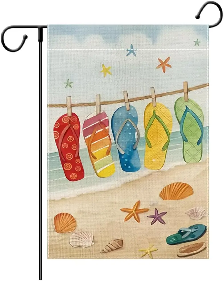 Summer Flip Flop Garden Flag 12.5 x 18 Inch Welcome Beach Vertical Double Sided Burlap Flag for Seasonal Holiday Outdoor Dec EEZ