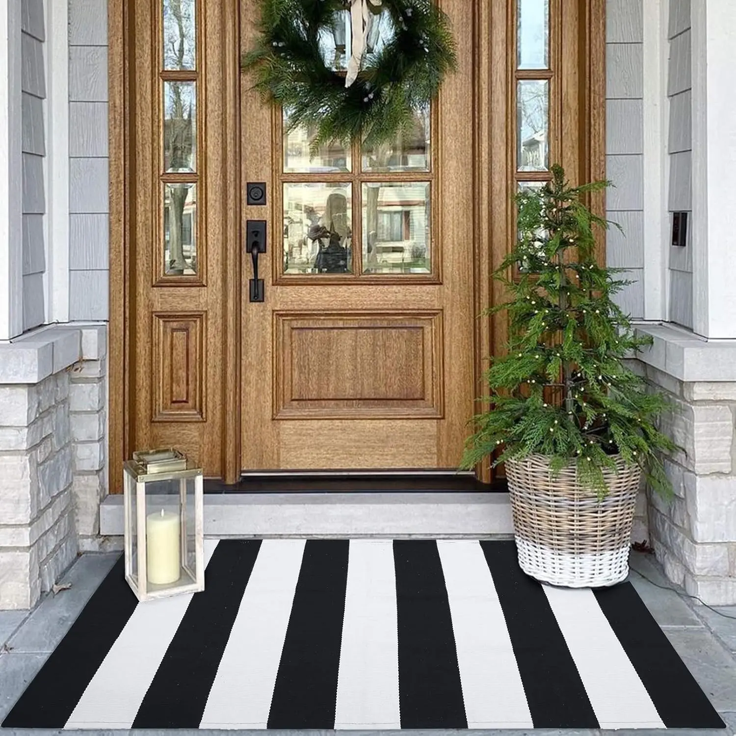 

Black and White Area Rug Striped Front Door Rug Cotton Washable Indoor Outdoor Rug Doormats Outdoor Small Striped Rugs for