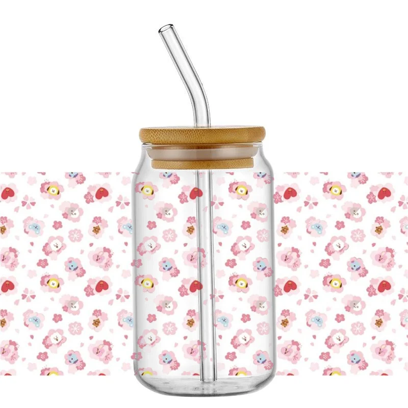 Miniso-pegatinas autoadhesivas para tazas, mezcla de personajes de dibujos animados, 3D, impermeables, UV, DTF, Libby, para gafas de 16oz