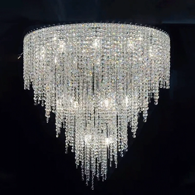 Duplex Floor Luxury K9 Crystal Gig Pendent Lamp For Hotel Lobby Living Room Spiral Staircase Villa Home Decorative Chandelier