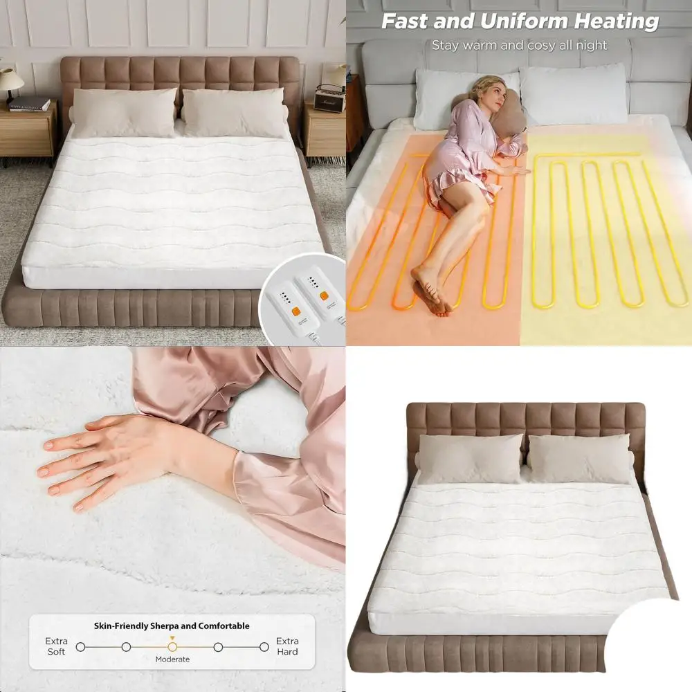 

King Size Electric Mattress Pad with Dual Controls, 4 Heat Settings, 10-Hour Auto-Off, 15 Pocket, Machine Washable, 78x80