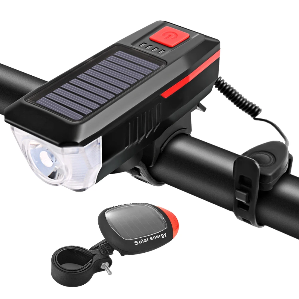 AliExpress cycle zone Solar Bicycle Head Light Rechargeable MTB Road Bike Flashlight Lamp with Horn Bicycle Front Rear Light Set Cycling Accessories