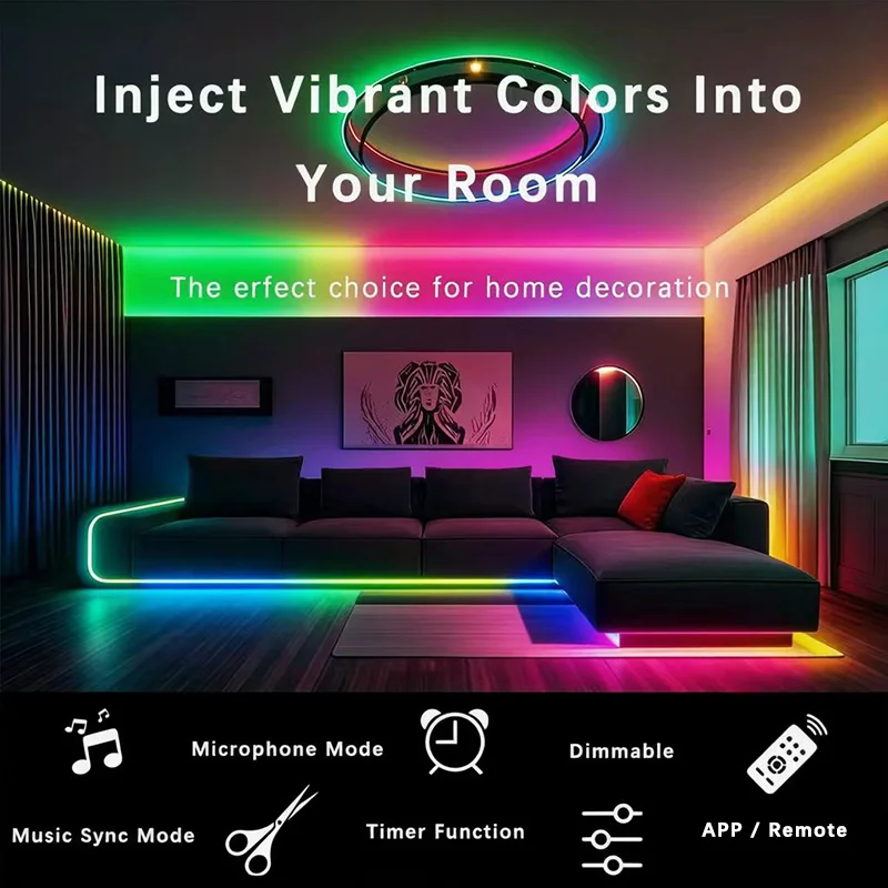5V USB RGBIC LED Neon Rope Lights APP Control Music Sync IP65 Waterproof Flexible Cuttable Addressable Smart LED Strip Light for Bedroom TV Backlight PC Monitor Gaming Room Home Indoor Party Wedding Decoration