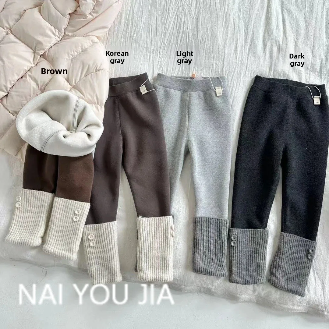 Winter New Girls' Leggings, Korean Style Fashionable Outerwear, Children's Western-style Color Blocked Pants, Baby Girl