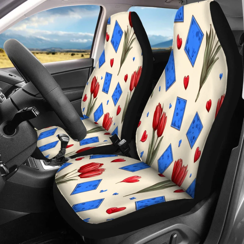 2pcs Car Seat Covers For Front Seats Only Auto Interior Decor Tulip And Diamond Pattern Car Seat Covers Breathable Vehicle Cushi
