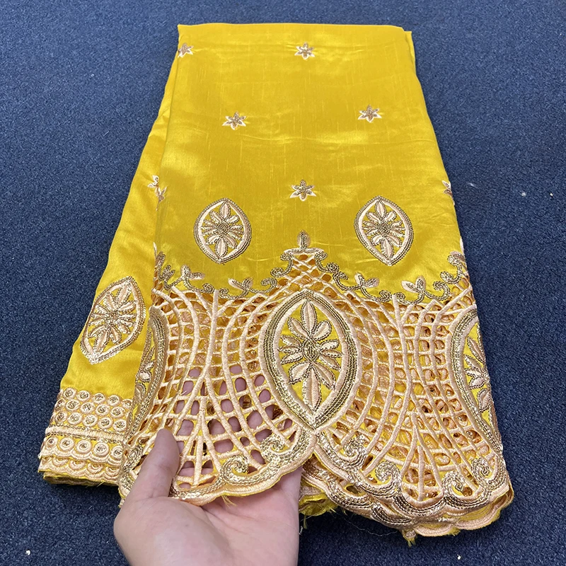 

2026 New Design Yellow George African Lace Fabric, 5Yard French Embroidery Sequin Lace Fabric,Nigeria Wedding Party for Material
