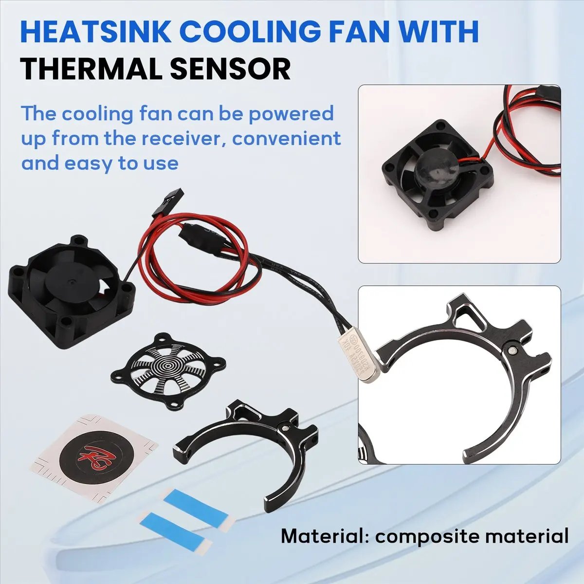 【CYBER MONDAY】for RC Car 3650 3660 550 540 Motor Heatsink Cooling Fan with Thermal Sensor CNC Aluminum Alloy Clamp Heatsink,Blac