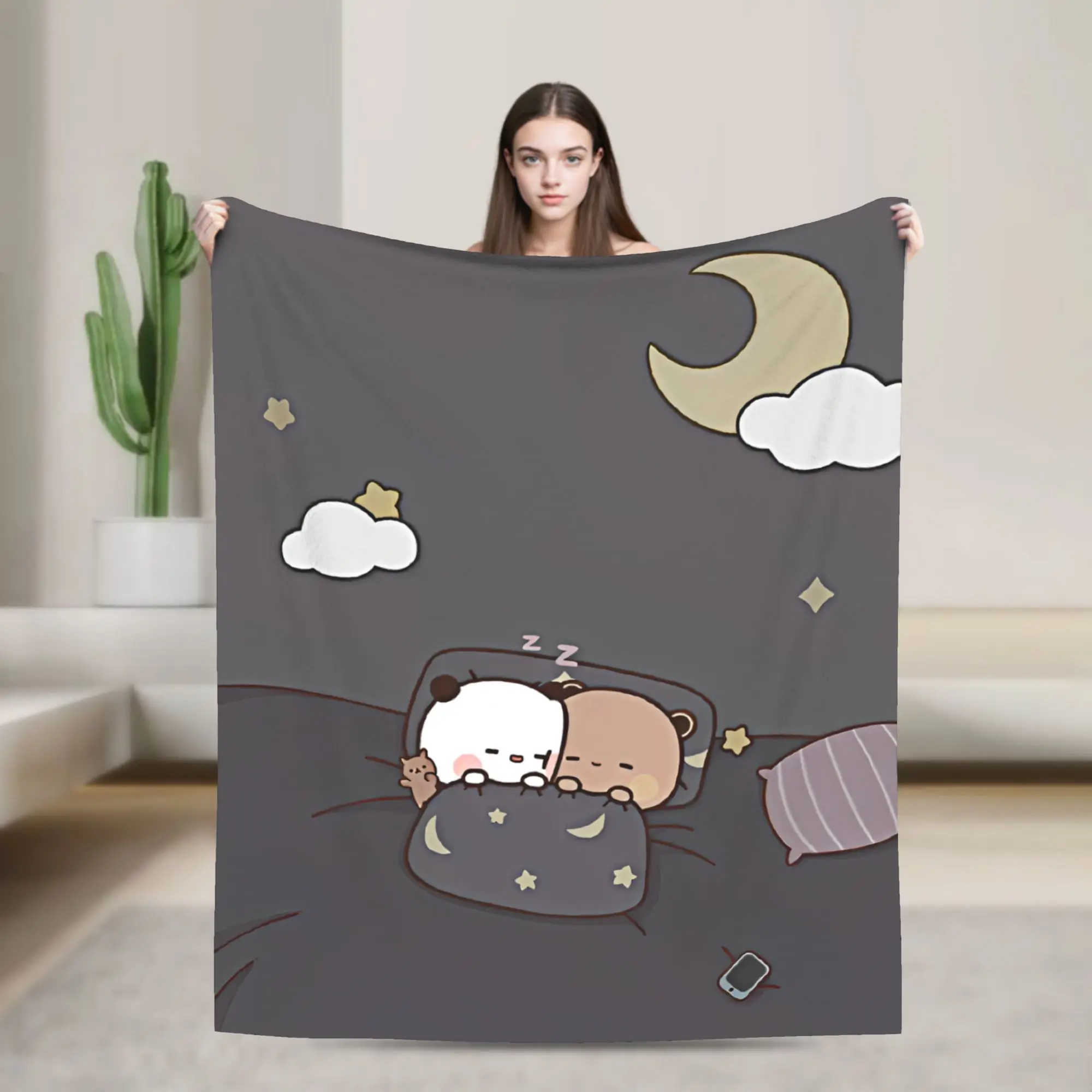 Good Night Bubu Dudu Blankets Flannel  Super Warm Throw Blankets for Bedroom Sofa Bedroom Quilt