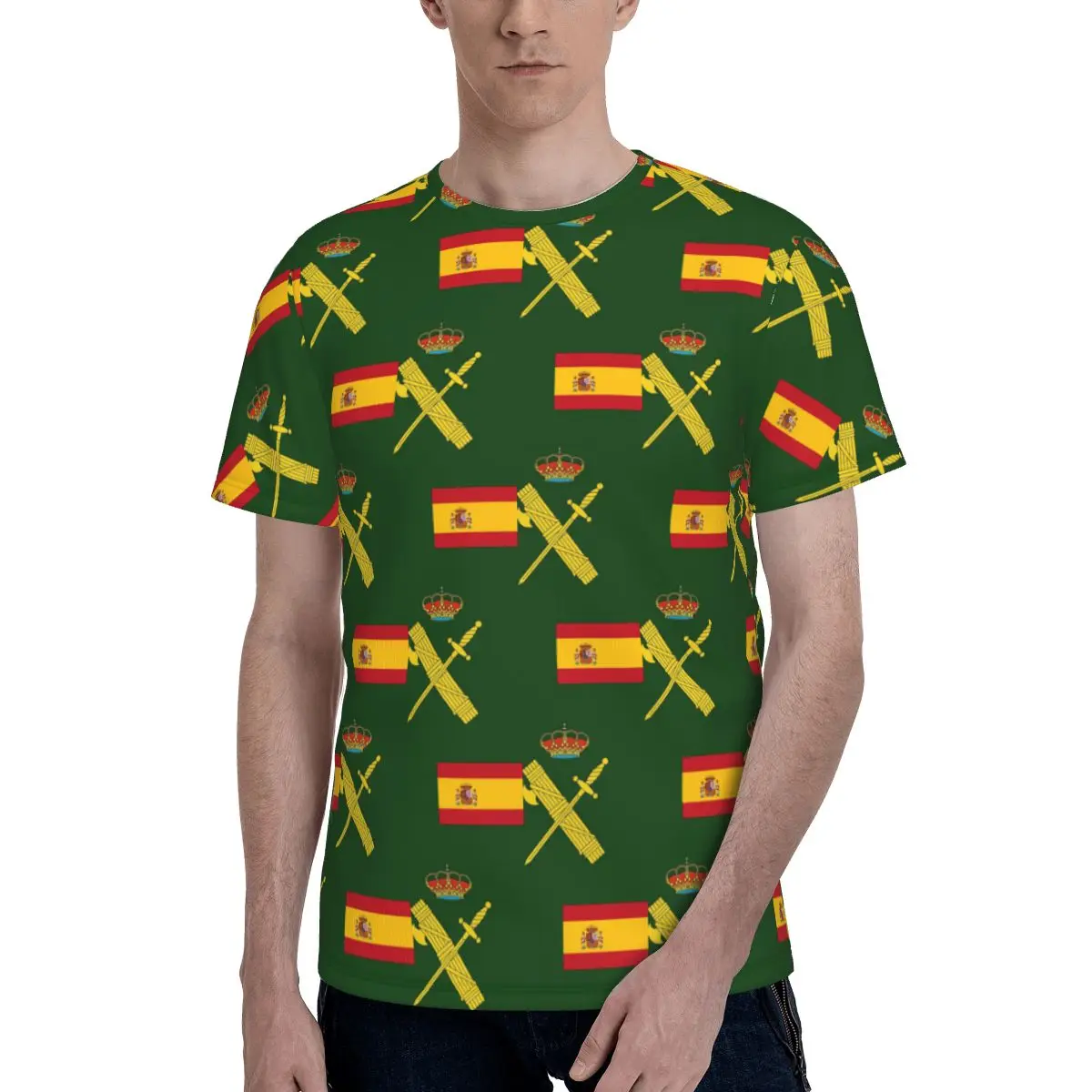 Spain Flag Plus Emblem Civil Guard T-Shirt for Men Cotton T Shirts Men's Tees Short O-Neck Summer Clothes Tops