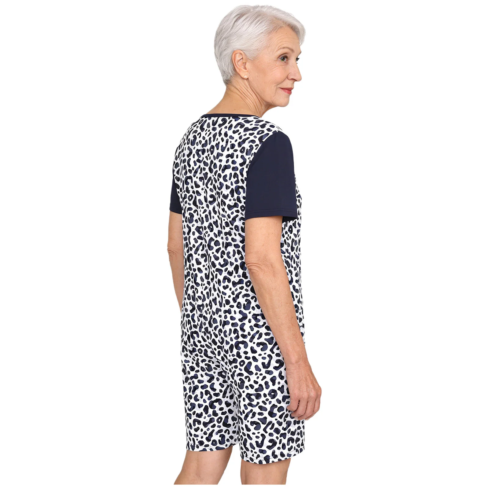 Women Adults Special Needs Jumpsuit Print Short Sleeve Buttoned Crotch Adaptive Bodysuit for Elderly Dementia Alzheimer Patients