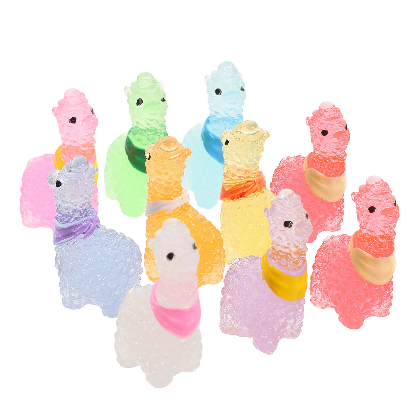 

60pcs Micro Landscape Decor Miniature Alpaca Figurines Luminous Resin Animals Diy Garden Scenery Decoration Tiny Animal