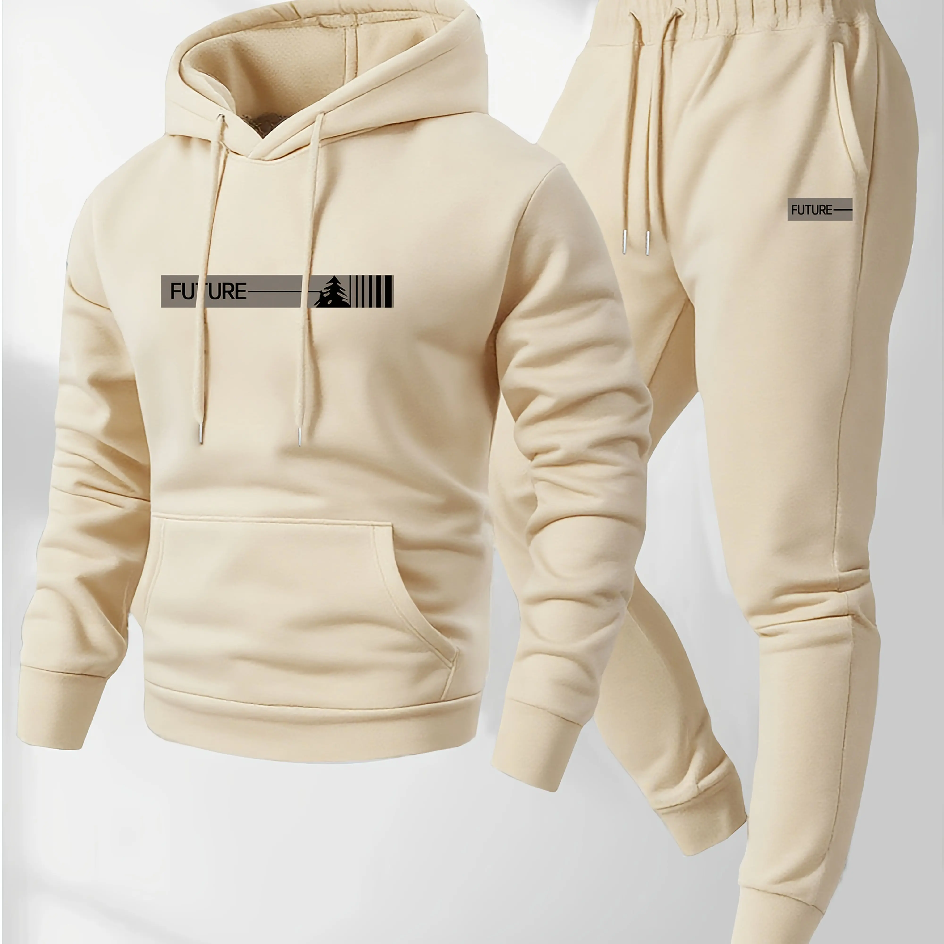 أزياء الخريف والشتاء للرجال طقم مكون من قطعتين كاجوال بأكمام طويلة وقلنسوة وسراويل رياضية