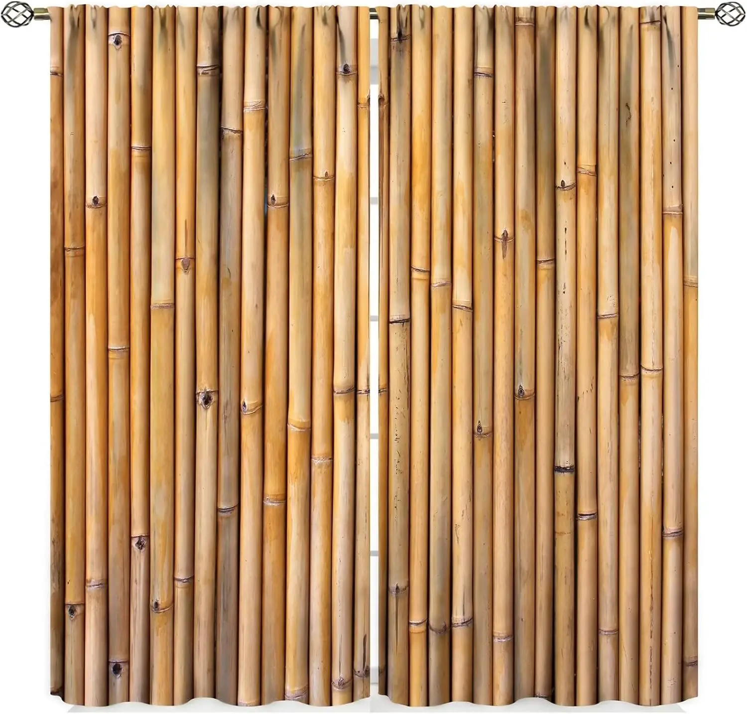 Bamboo Curtains, Bamboo Tree Image Traditional Chinese Calligraphy Style Culture Theme Living Room Bedroom Window Drapes 2 Panel
