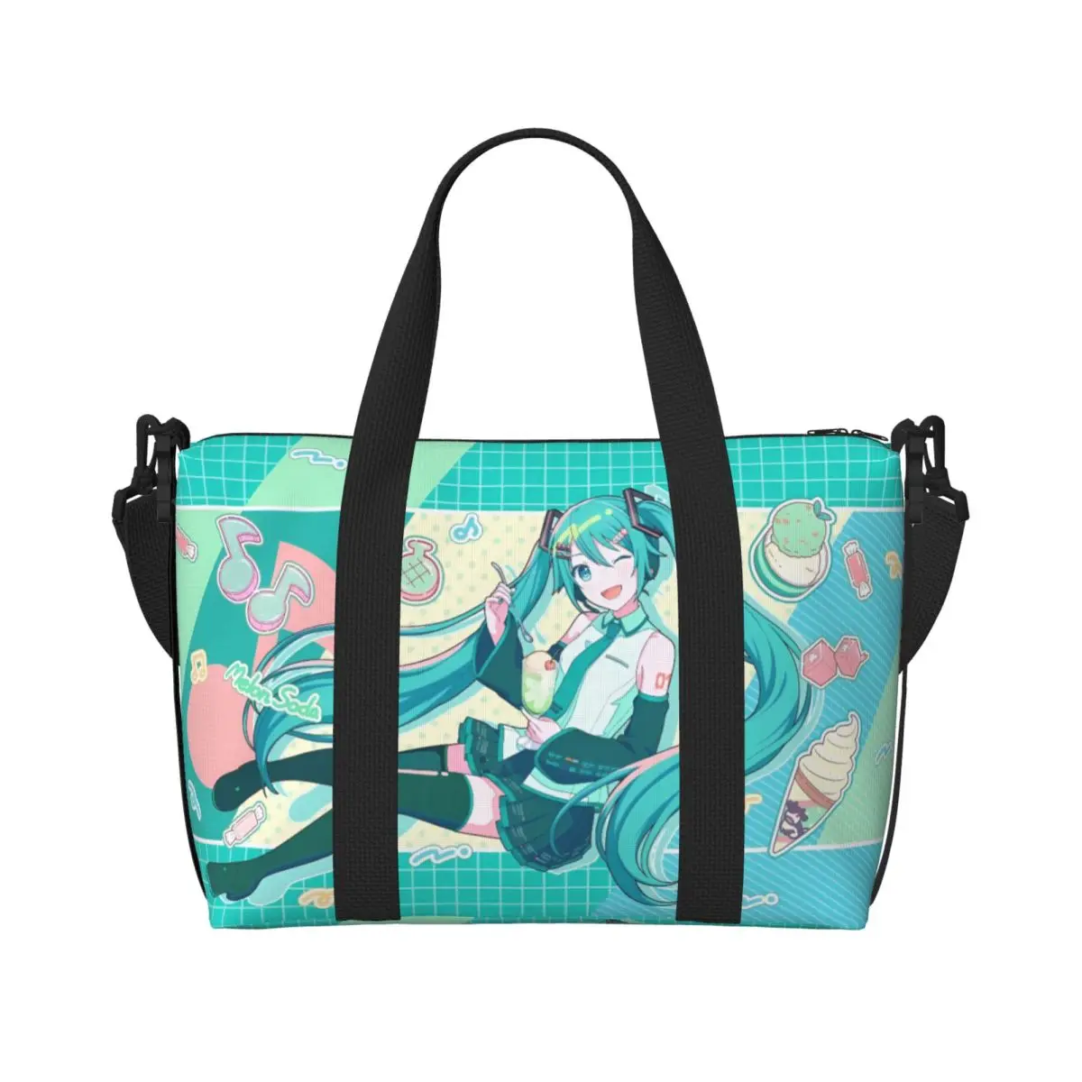 カスタム-h-hatsunes-トートバッグ女性大容量ミュージックガールボーカロイドヴィンテージプリントジムビーチショルダートラベルバッグ