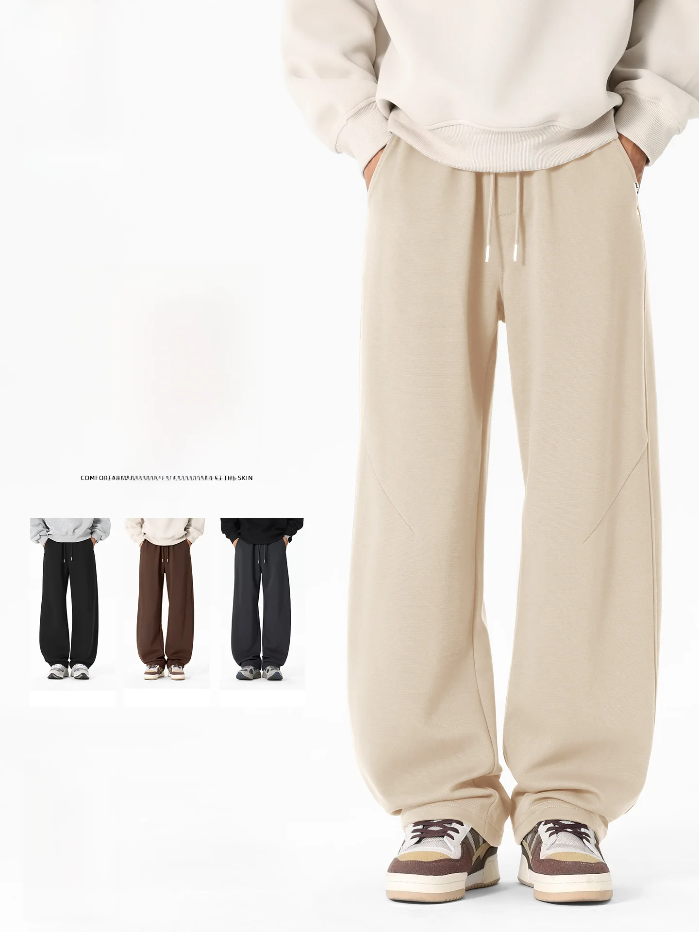 

Men's Loose Wide Leg Pants Spring Season Comfortable Elastic Waist Bend Knife Pants Versatile Casual Trousers