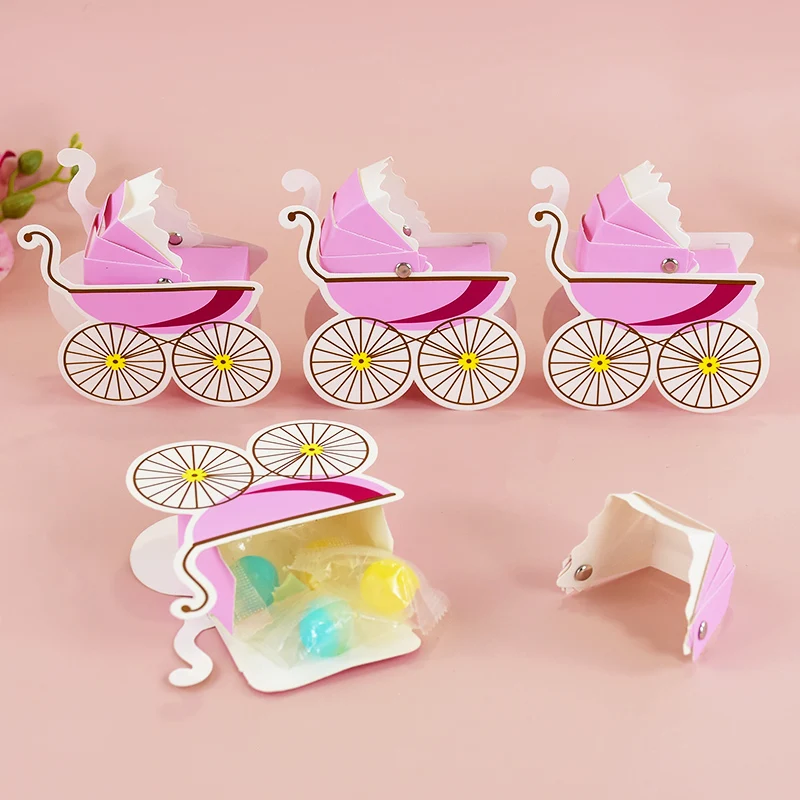 Baby Stroller Shape Candy Boxes Gender Reveal Scratch Cards Nipple Pendant Stroller Candy Box Baby Shower Birthday Party Decor