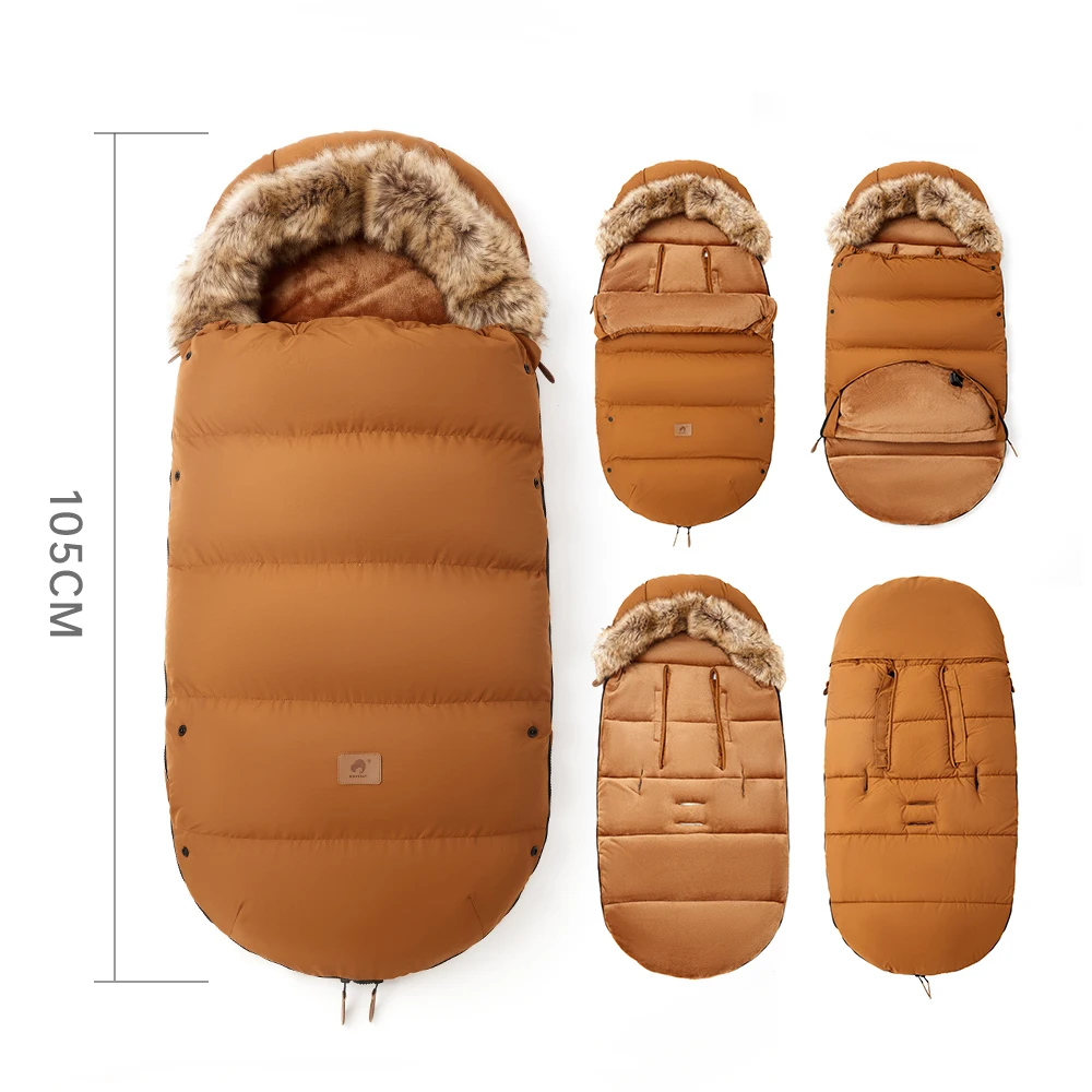 Stroller Footmuff 0-3T Winter Windproof Waterproof Removable Fur Collar Warm Coral Fleece Adjustable Baby Sleeping Bag In Cart