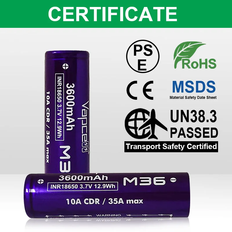 Original Vapcell 18650 M36 3600mah Battery 10A/35A High Capacity Rechargeable Batteries VS Molicel P30B Cell For Power Tools