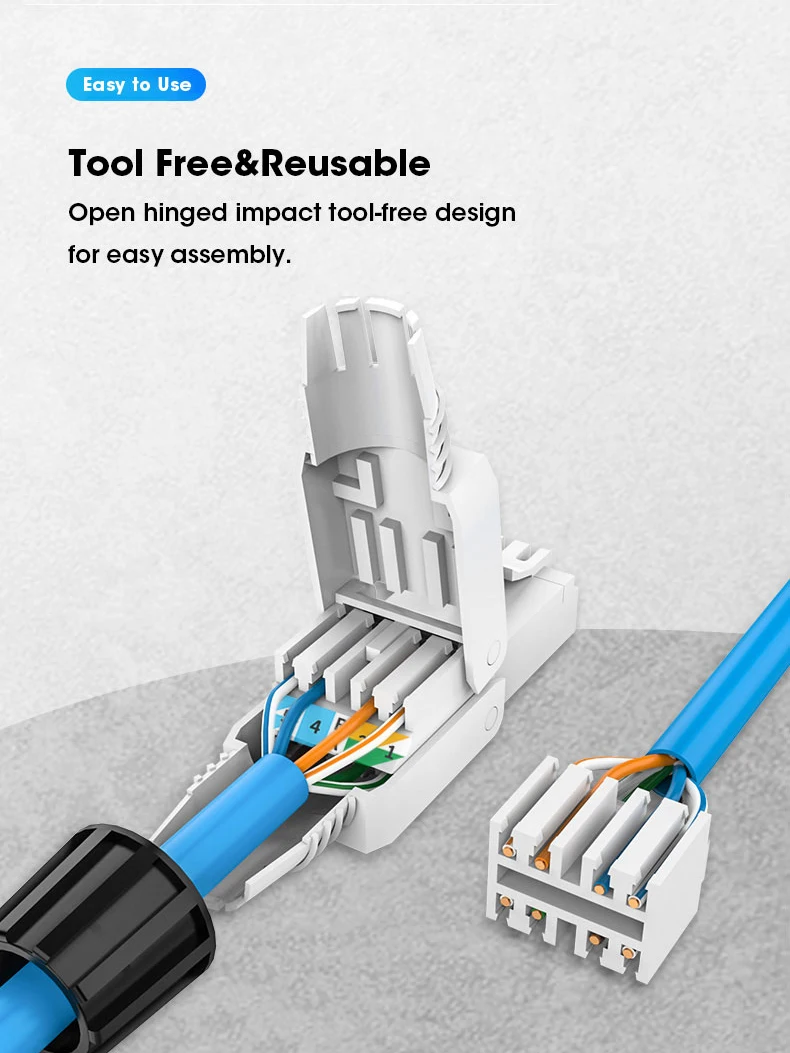 ZoeRax Tool Free RJ45 Connectors for CAT8/CAT7/CAT6A CAT6/CAT5e/CAT5, Punch Down Type Ethernet Cable Male Plugs 1PCS