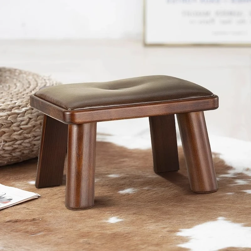 

Solid wood upholstered, comfortable small stool, shoe changing stool at the door of the home