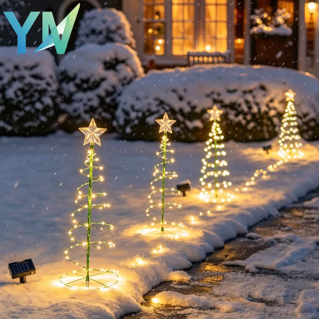 1-4PCS Solar Powered LED Xmas Tree Lamp Creative Festive Decoration for Holiday Scene Display Home Office Garden Party Supplies