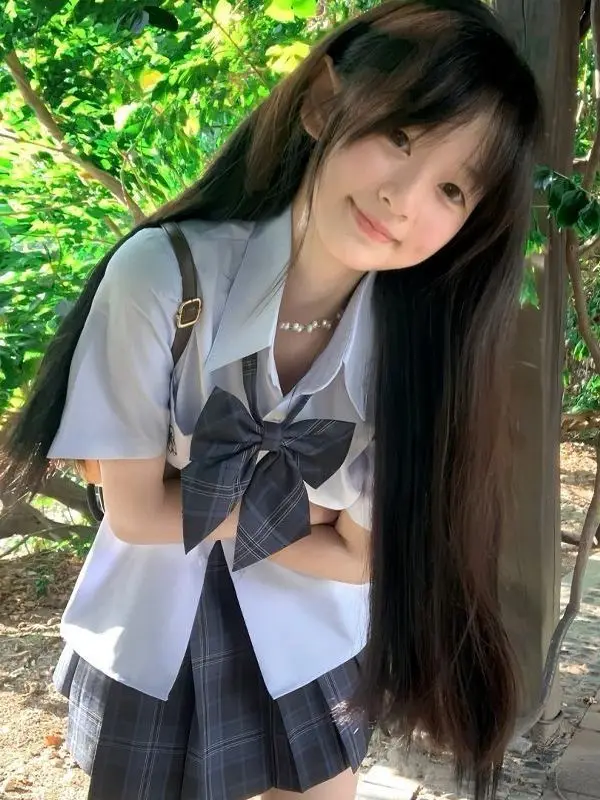 

Summer School Sle JK orm Set irt Poodle Collar Плиссированная юбка Accordion Pleat ort Sve Универсальный топ Футболка Комплект