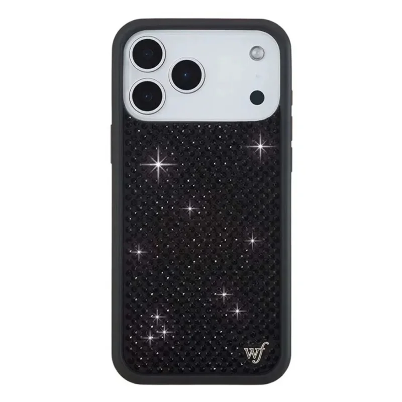 Etui na telefon z motywem dzikich kwiatów, w kolorach różowym, czarnym i białym, z diamentowym, błyszczącym wzorem, do iPhone 18 Pro Max, 13, 14, 15, 16, 17 Pro Max Plus, z perłowym, brokatowym wykończeniem. — zdjęcie produktu 4