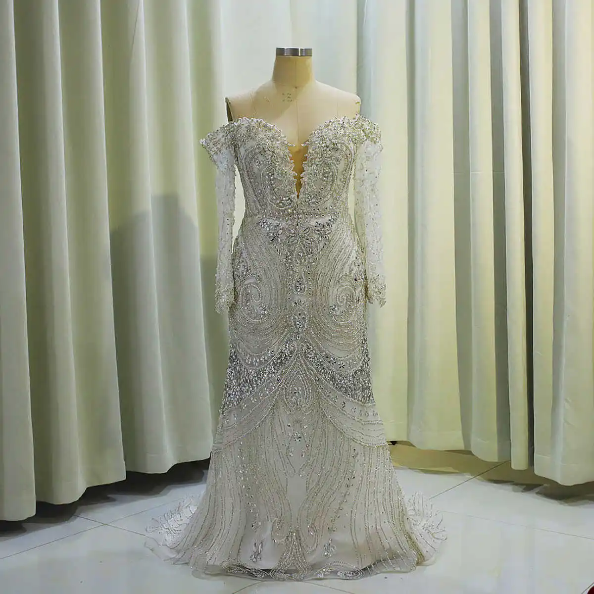 Vestidos De novia De sirena De lujo, Apliques De encaje De cristal, diseño De tren desmontable, tul plisado, vestido De novia hecho a medida