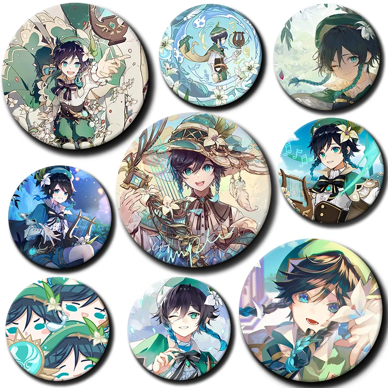 

Cartoon Character Venti Soft Button Pin Tinplate Badge Anime Venti Brooch Creative Badge for Backpack Clothes Decoration Gift