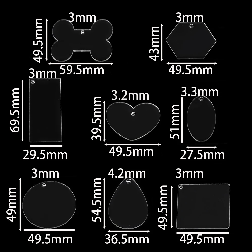 10pcs/Lot Clear Blank Acrylic Multiple Shapes Keychain Pendants for DIY Jewelry Making Craft Key Chain Bag Hanging Ornaments