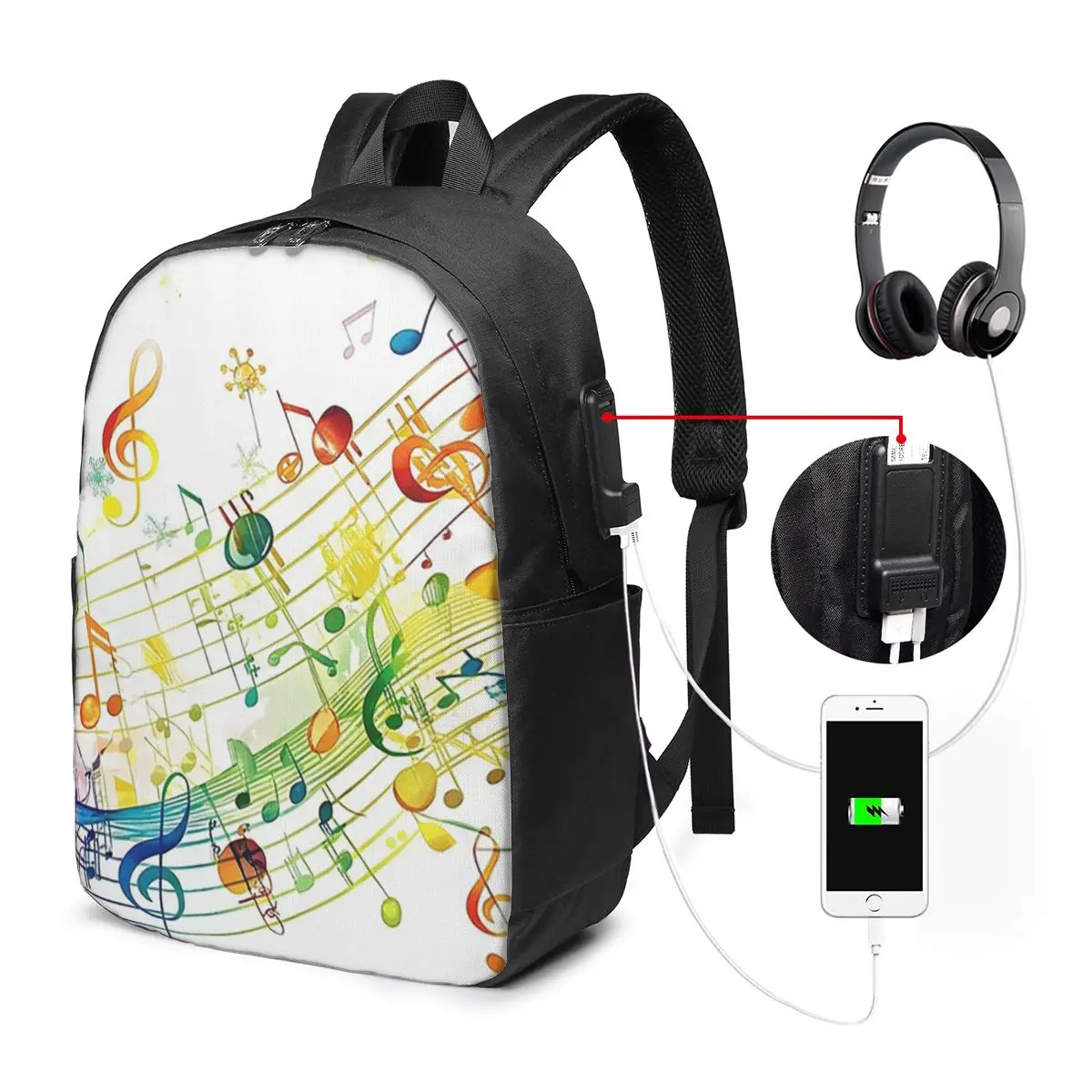 Abstract Piano Keys With Musical Notes Backpack Travel Notebook Bag Computer College Student School Bag Laptop Shoulder Bags