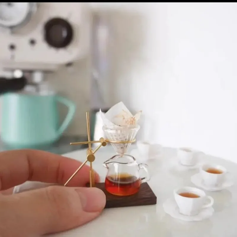 Casa de boneca em miniatura, mini modelo de suporte de café feito à mão para 1/6 bjd/ob11 barbeis, acessórios decorativos de móveis