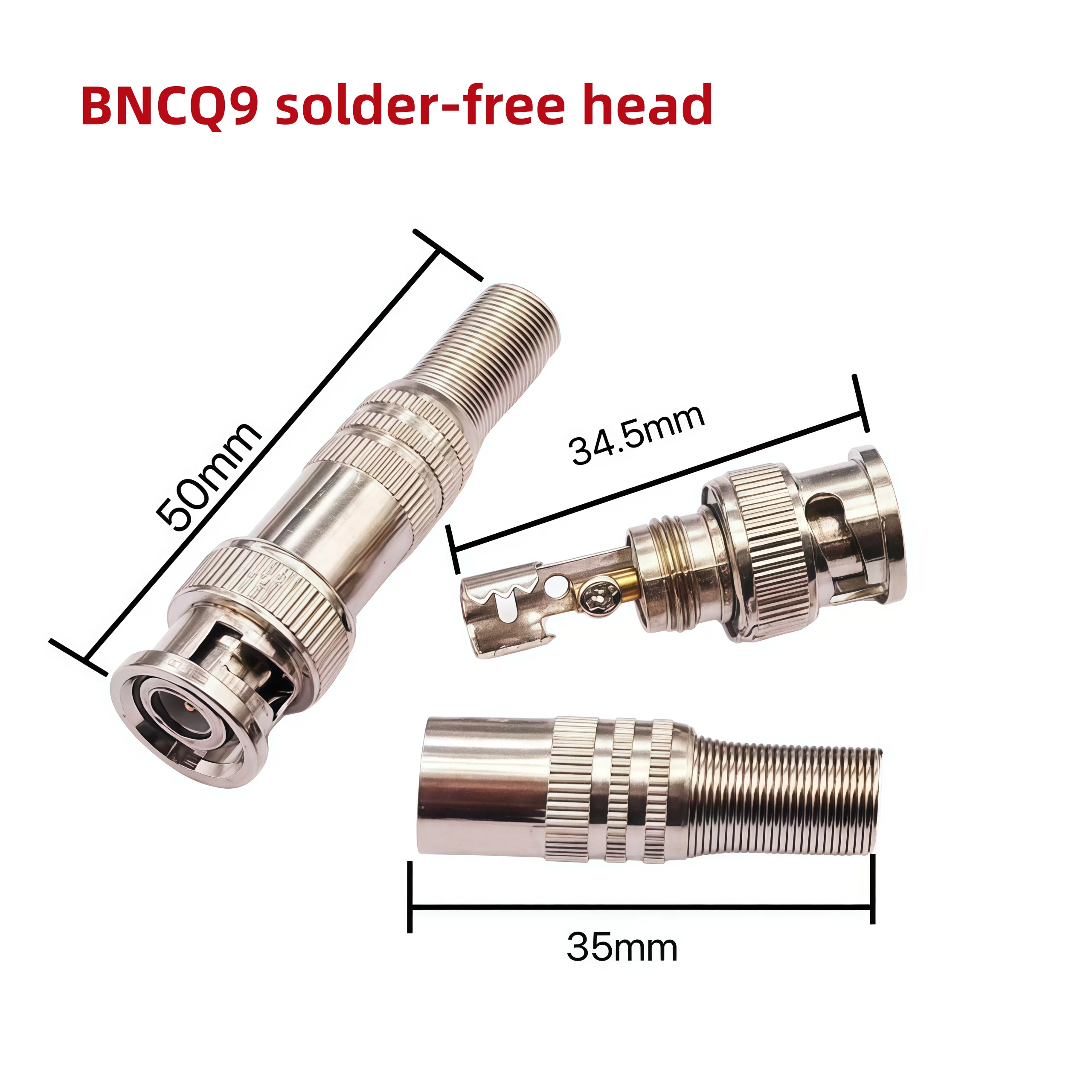 10Pcs BNC Solderless Connector Q9 HD Video Oscilloscope Male Plug Welding Free 75-5 Ohm Monitoring Weldings Cable Connectors