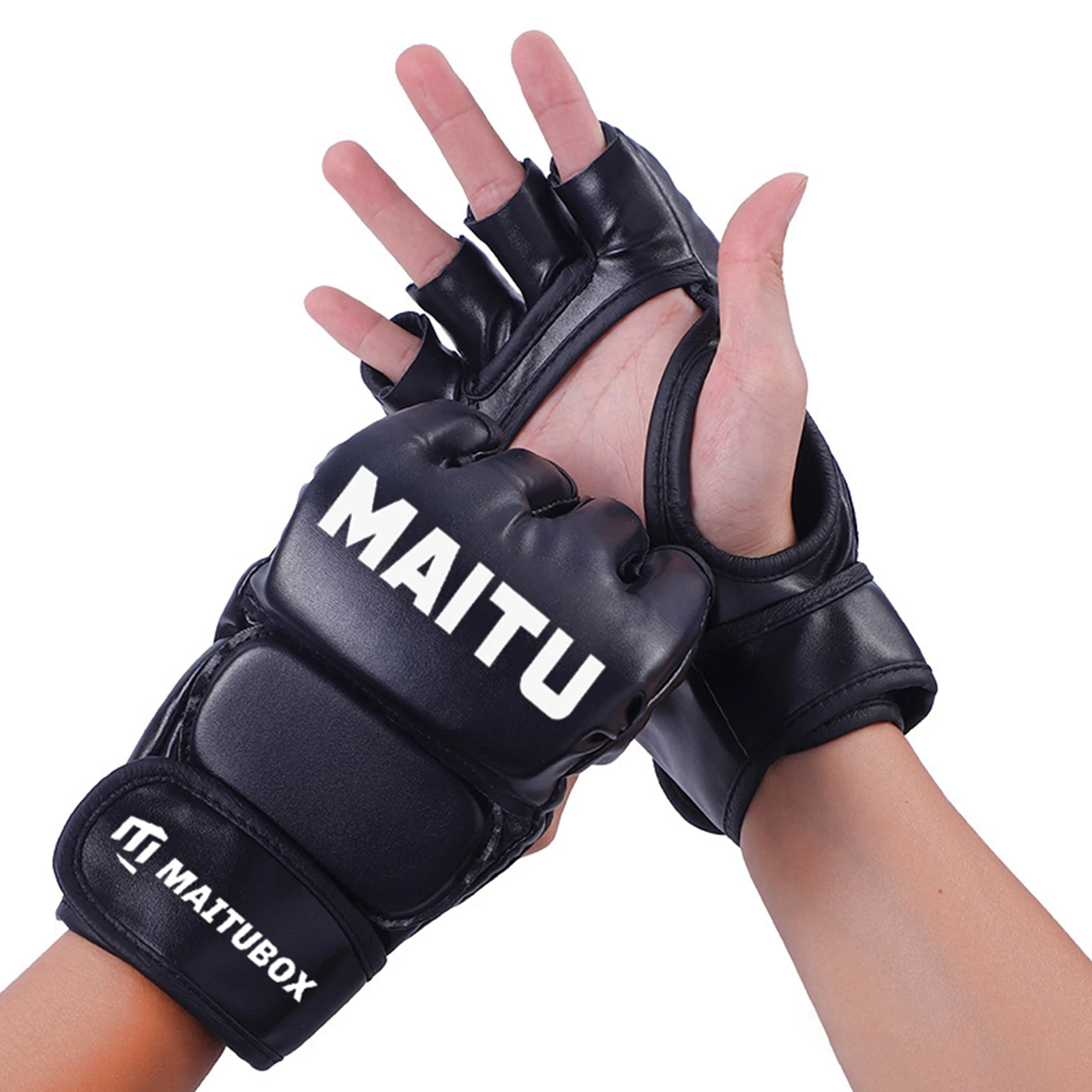 1Pair Professional Boxing Training Gloves Half Finger Pu Leather Cushion for Adult Sanda Boxing UFC Training Sandbag Knuckles