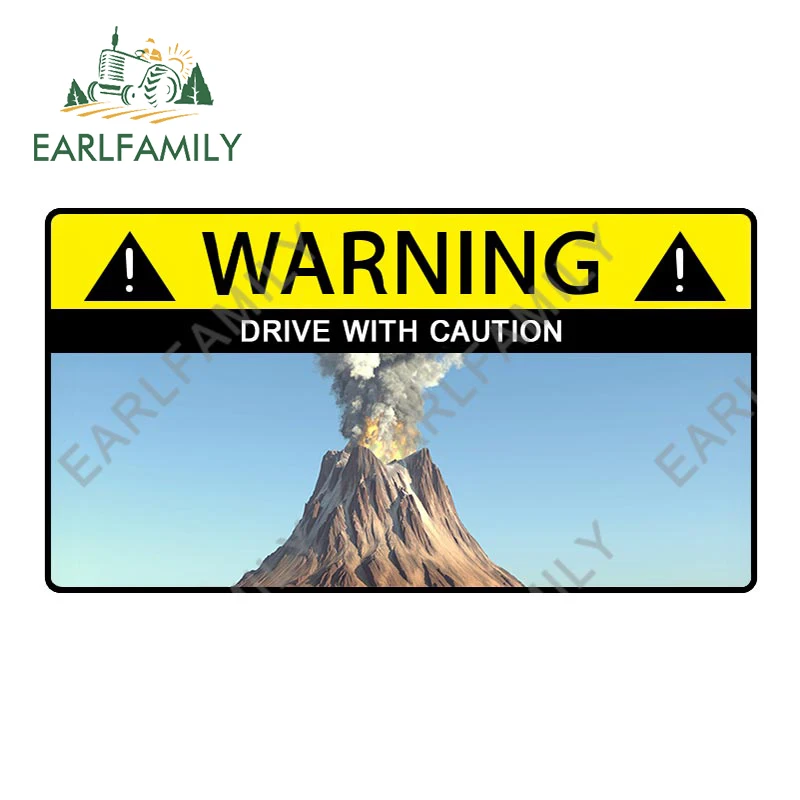 EARLFAMILY – autocollants d'avertissement d'éruption volcanique, 13cm X 5.7cm, autocollants de voiture amusants, personnalité, coffre, planche de surf, protection solaire, décoration JDM