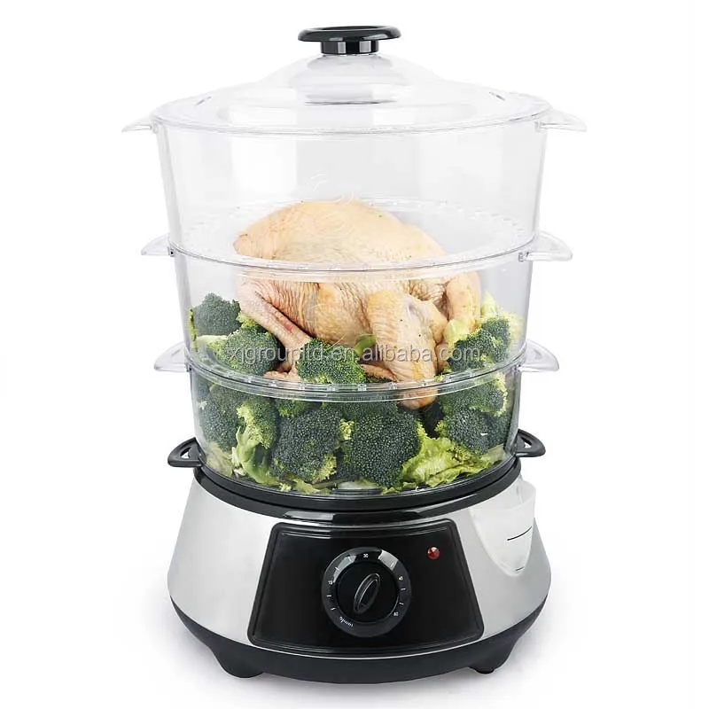 800W 11.5L 3-Tier Electric Food Steamer Household Steam Cooker with Water Level Indicator External Filter Optional Rice Bowl