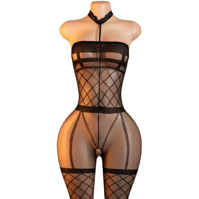 1-Piece Set: Sexy, Alluring Sheer Fishnet Tube-Top Bodysuit – Perfect for Valentine's Day or Romantic Bedroom Encounters