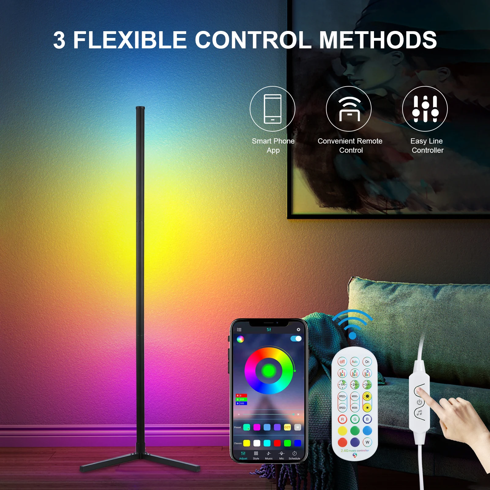 Neoglint D C5V BT Connected 72 светодиода Угловой торшер RGB Торшер с контроллером Поддерживаемые телефоны Управление через приложение/музыка