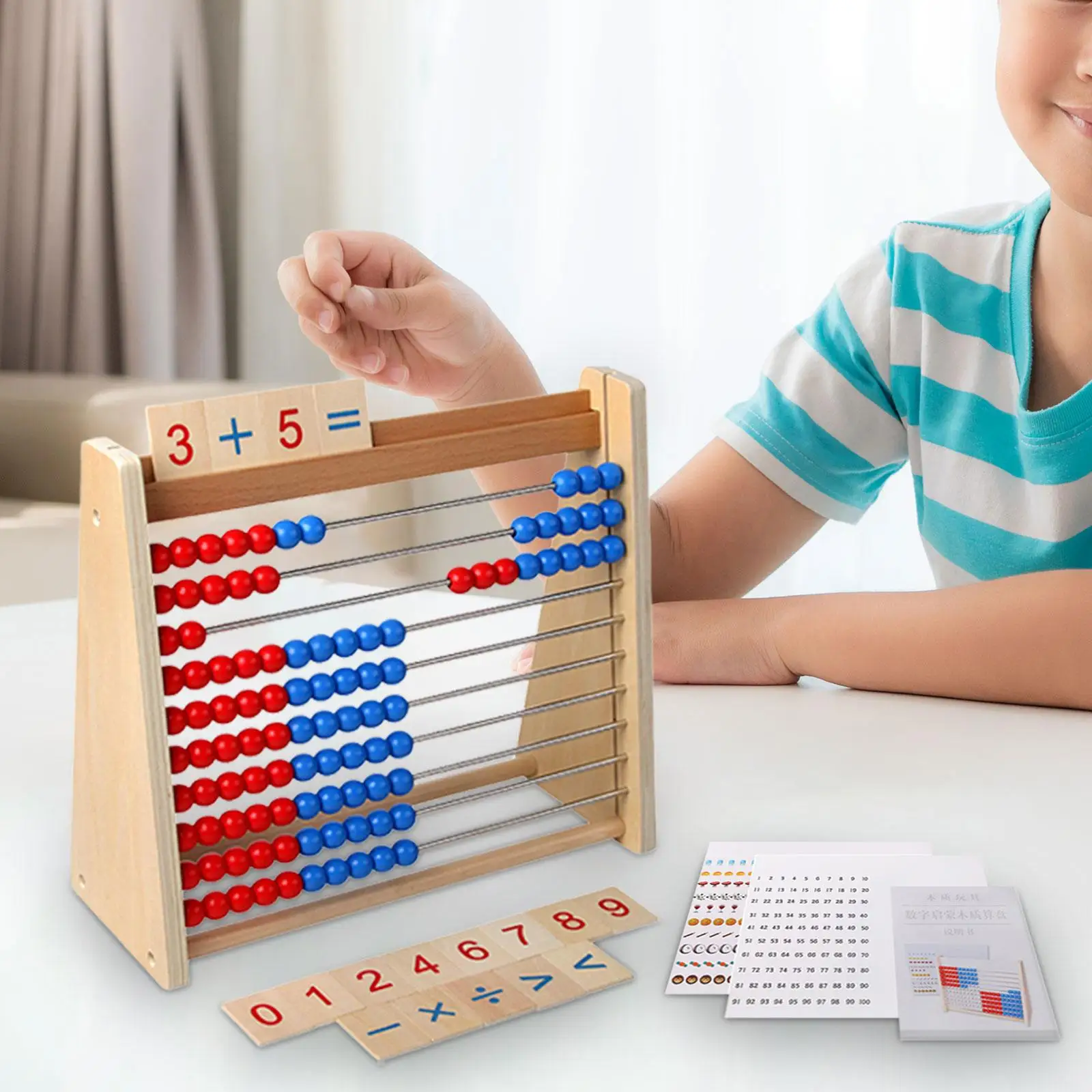 Colorful Wooden Abacus Educational Counting Toy Ten Frame Set Sturdy Wooden