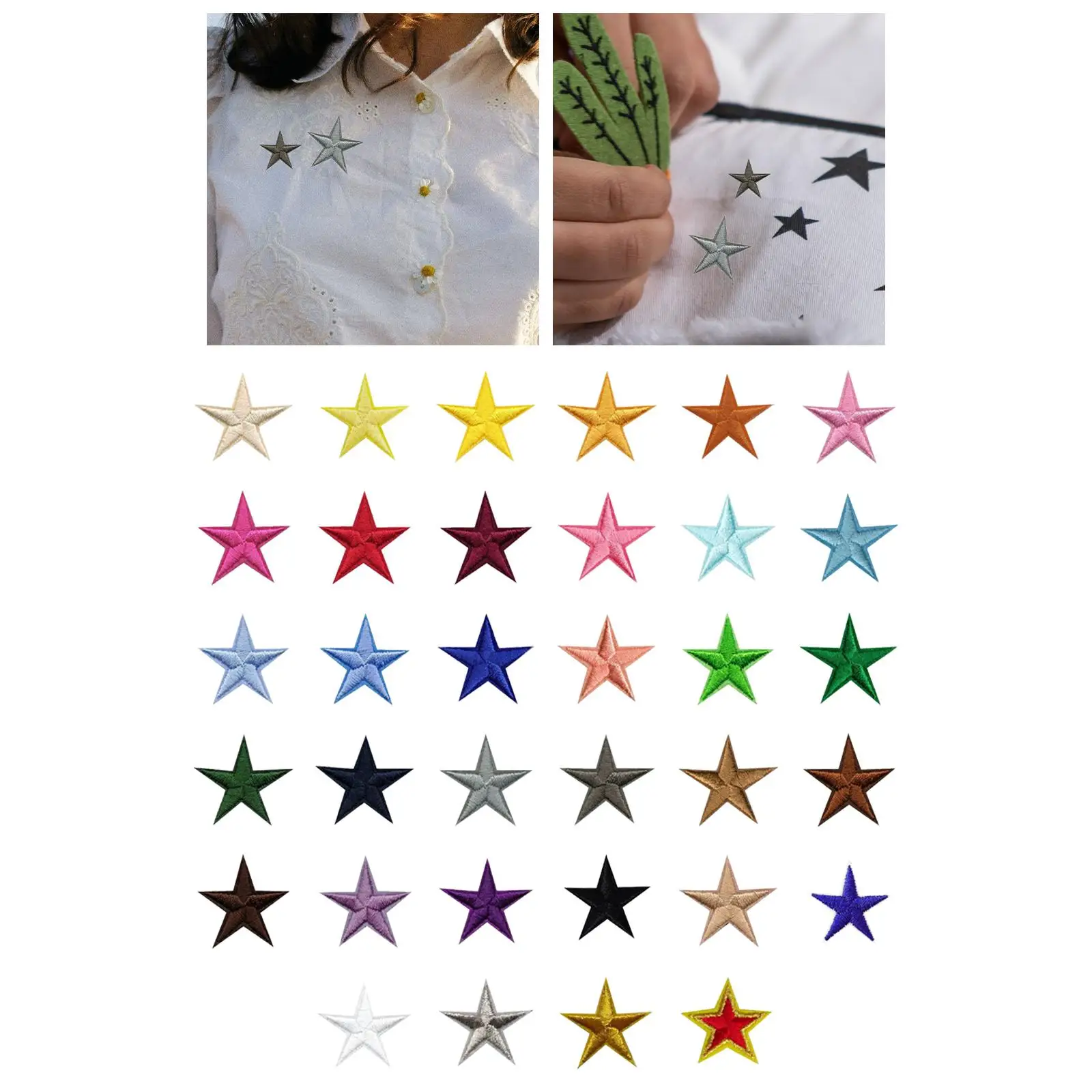 34x Star Embroidery Patches Stickers Badge Patches DIY Sew on Patch Iron on Patches for T Shirt Clothes Bag Backpack Jeans