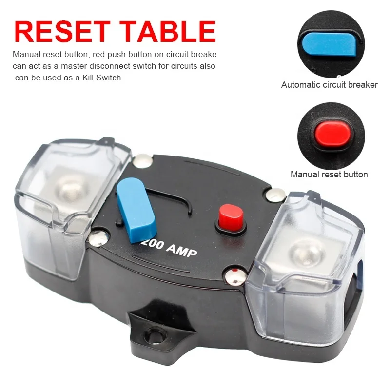 200A Circuit Breaker Manual Reset 0-8 Gauge Trolling Car Boat Audio Inline Fuse Block Holder For Overload Protector