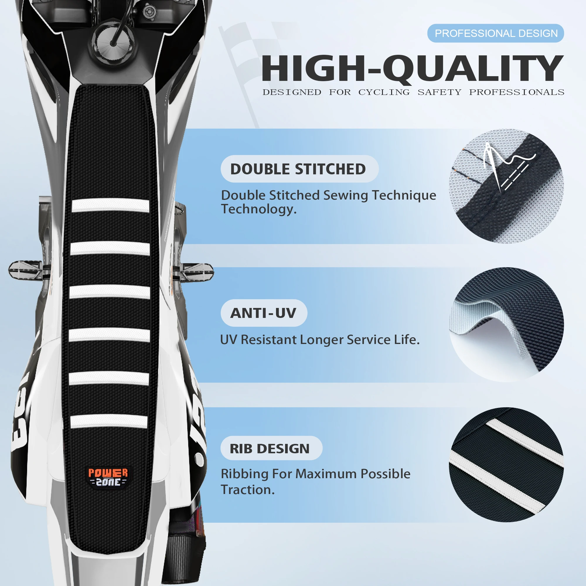 Powerzone Universal Motorcycle Ribbed Seat Cover Soft Waterproof Non-slip Seat Cushion For SXF EXC KXF CRF YZF WR TC TE