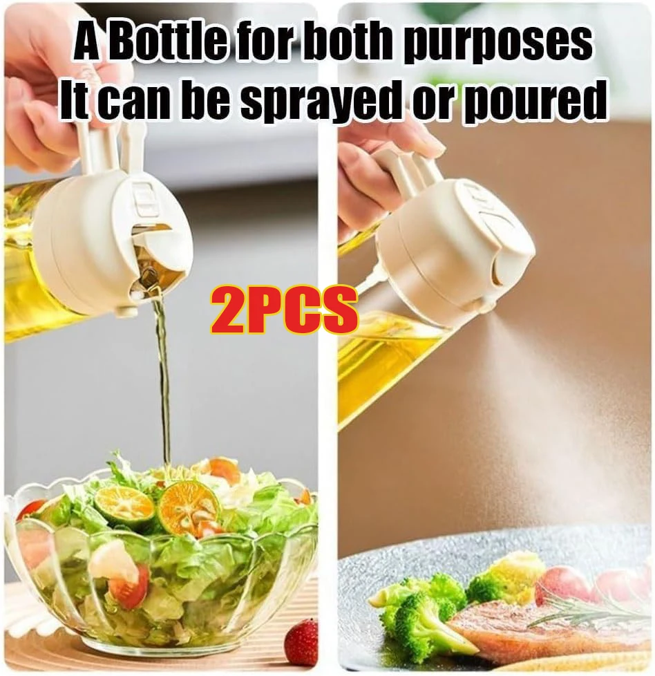 2 in 1 Pour Spray Sprayer Kitchen Fryer Air Spray Oil Dispenser Bottle for Olive Oil Cooking Frying BBQ Camping Large Capacity