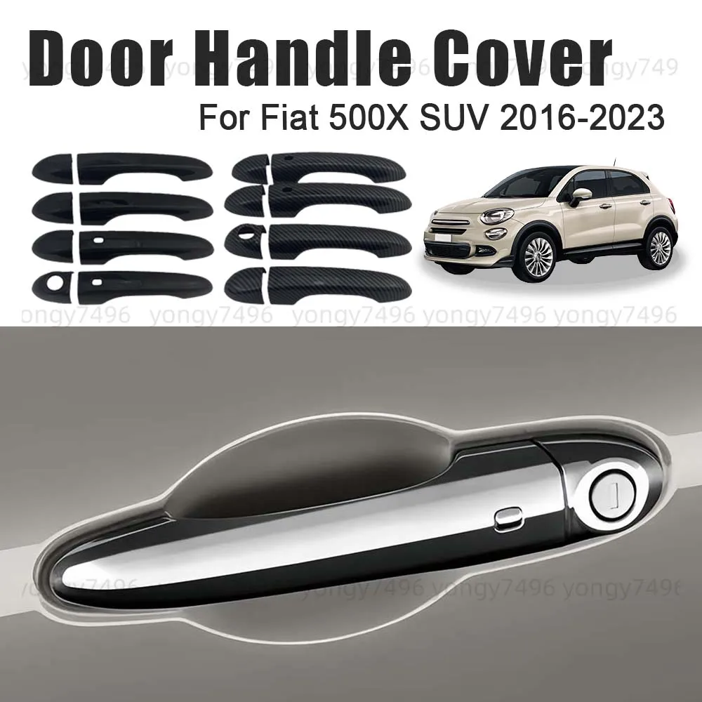 

Car Upgrade Glossy Black Carbon Fiber Door Handle Cover For Fiat 500X SUV 2016-2023 Cars Accessories Decoration Styling Stickers