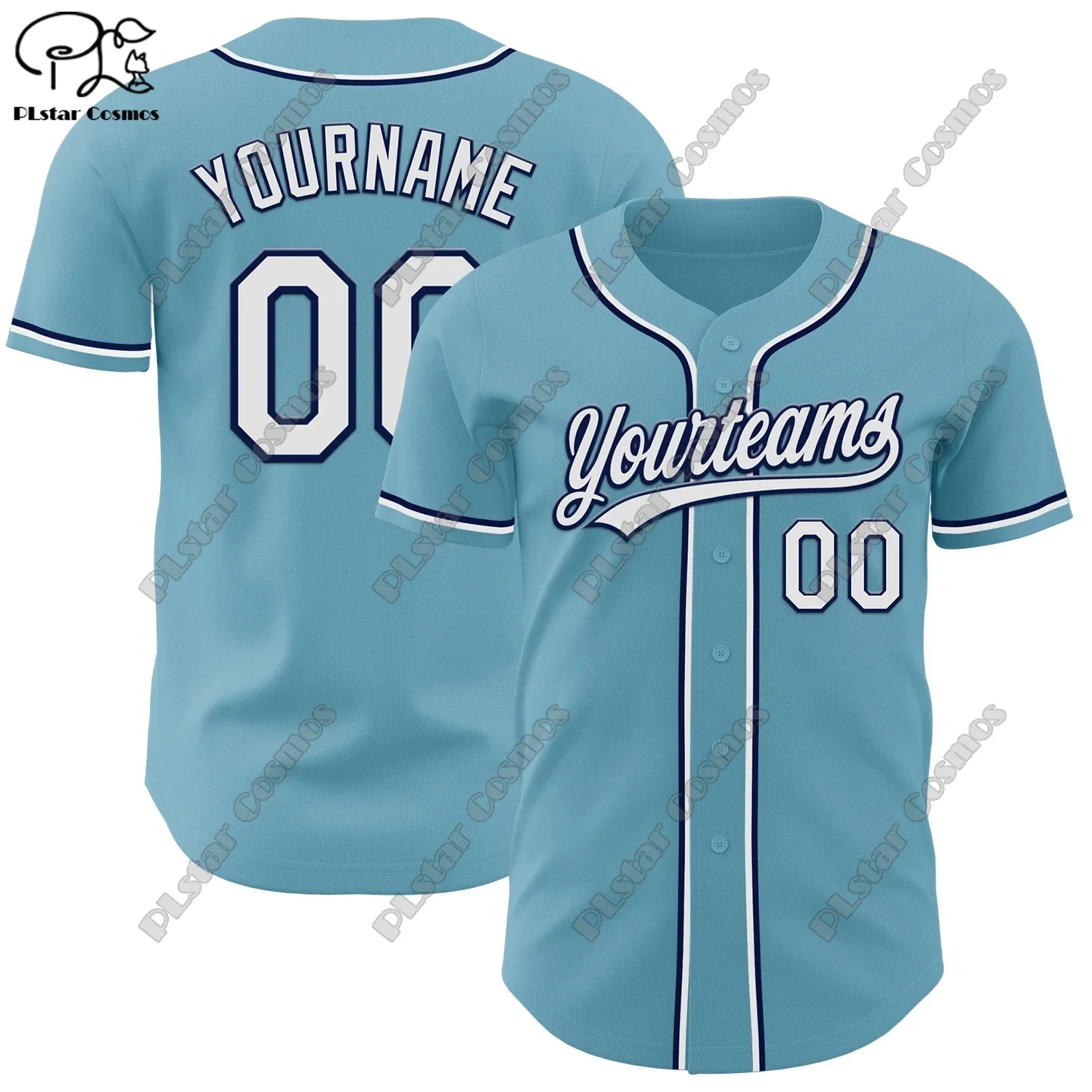 PLSTAR COSMOS customized team name 3D printing design light blue genuine baseball uniform summer new short sleeve L-1