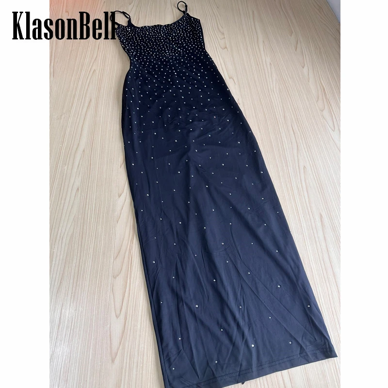 5.20 KlasonBell Sexy Flash Diamond Black Halter Womens Dresses y2k Spice Girl Style Slim Package Hip Temperament Long Dress