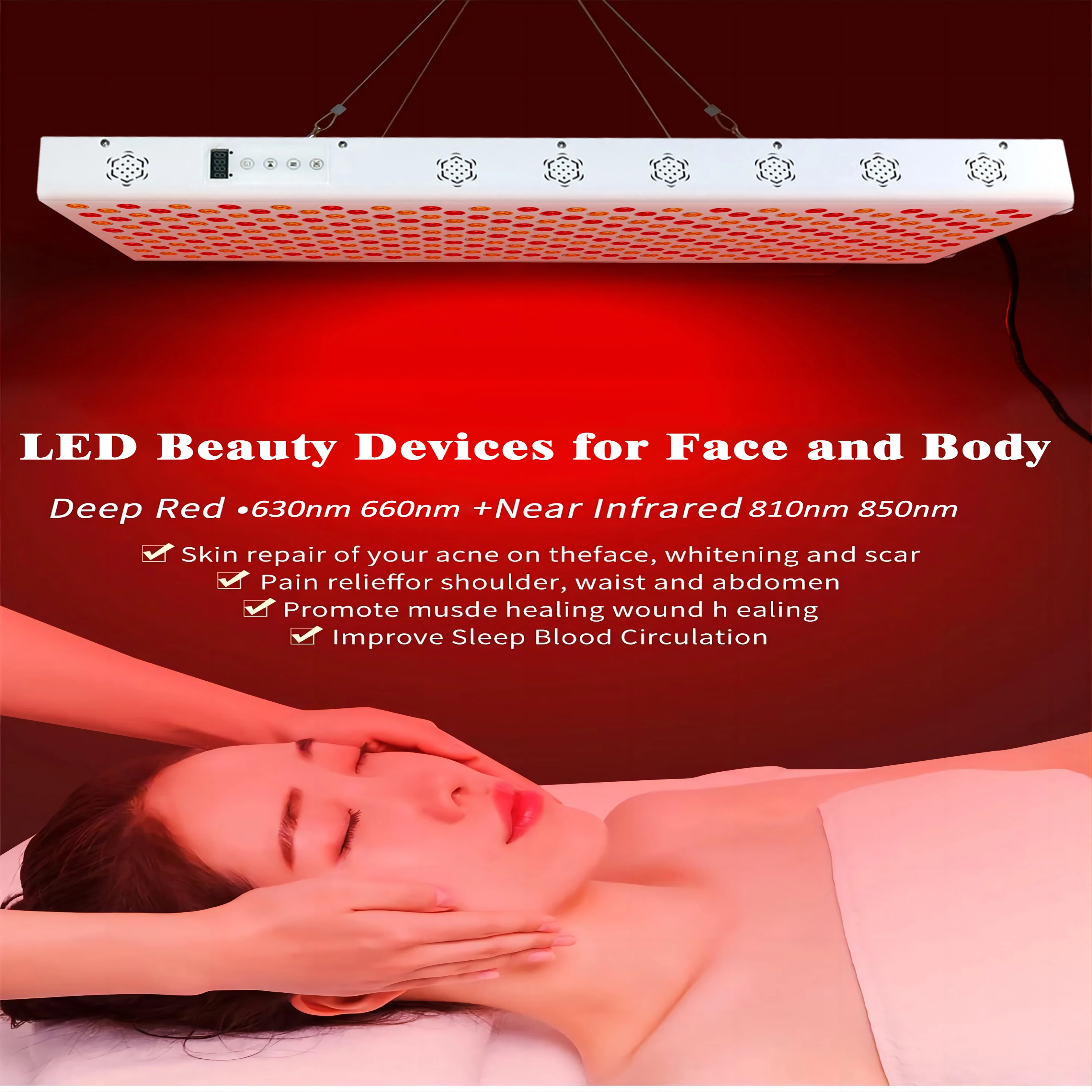 Dual Chip Red Light Therapy Panel Lamp 630nm 660nm Near Infrared Therapy Light 810nm 850nm LED Beauty Devices for Face and Body